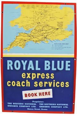 Enamel Advertising Sign Royal Blue Express Coach Services Book Here - Proprietors The Western