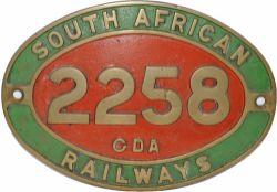 South African Railways single language, brass Cabside Numberplate 2258 Class GDA. Ex 2-6-2+2-6-2 `