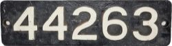 Smokebox Numberplate 44263. Ex LMS 4F class 0-6-0 locomotive built Derby 1926. Allocations include