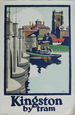 Poster London Transport `Kingston By Tram` by Frank Newbould, double crown size 30" x 20". View