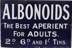 Advertising enamel  `Albanoids - The Best Aperient For Adults` 18" X 12" Stotherts Ltd Mfg