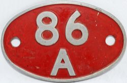 Alloy Shedplate 86A Cardiff Canton. Ex loco condition with red paint to front and green paint on
