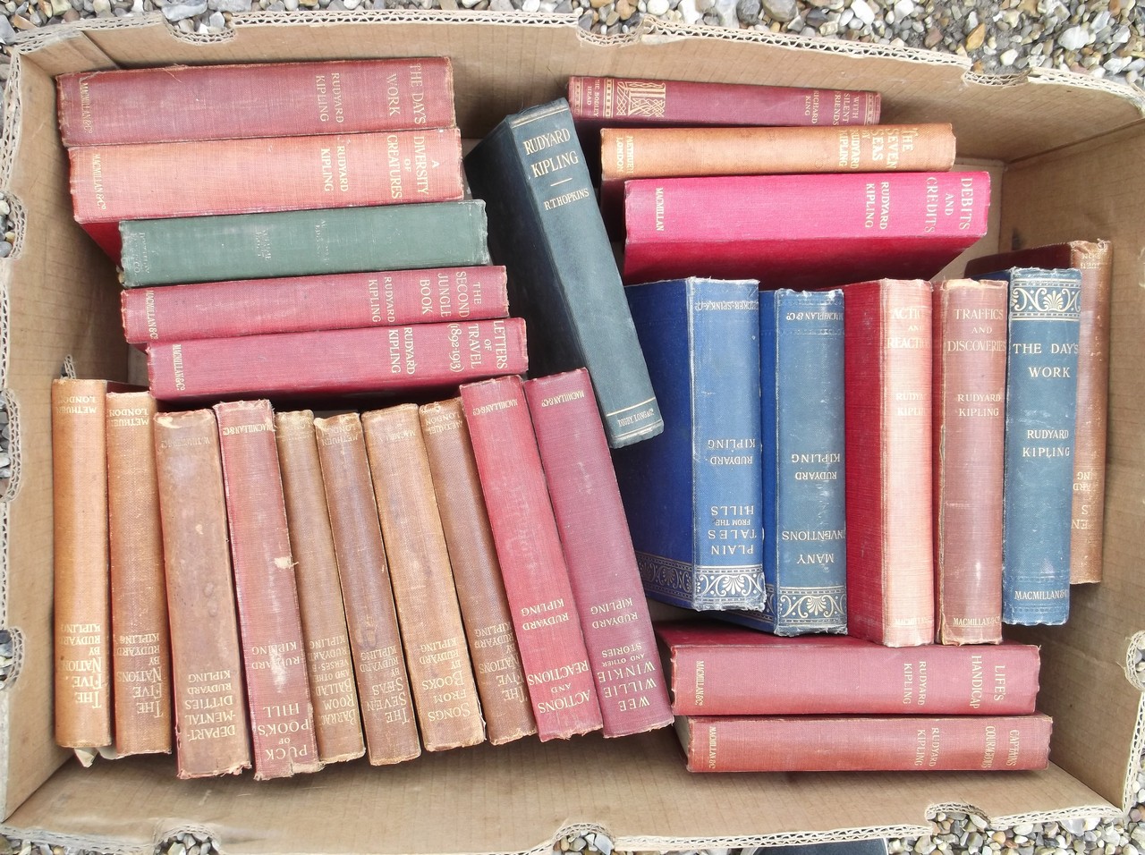 "Books: Box asstd Kipling Hardbacks containing 27 books, many first editions, incl "Actions and