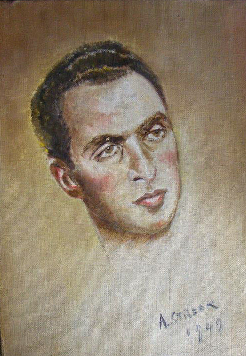 "C20th Oil on Canvas, Portrait of a Young Man signed and dated "A Streek 1949", approx 14" x 10",