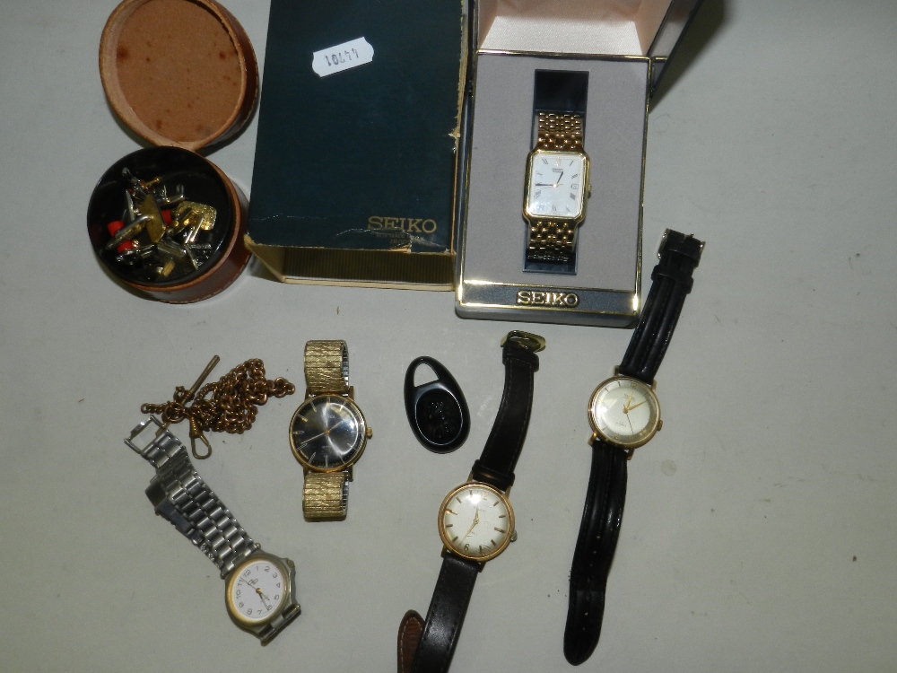 A cased gentleman's Seiko quartz wristwatch, together with other wristwatches and various metal