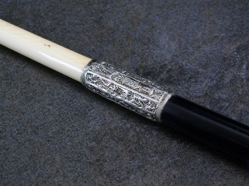 A Victorian silver mounted ebony and ivory conductors baton, AJC, London 1898, the three silver - Image 2 of 3