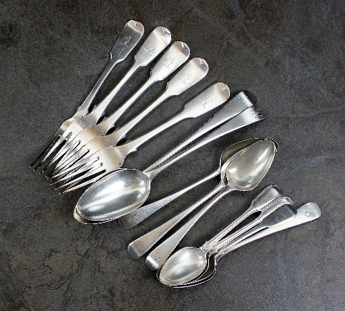 A set of five George IV Fiddle pattern silver table forks, Edward Farrell, London 1823, together