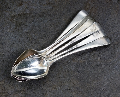 A set of six George III Old English pattern silver dessert spoons, Peter & William Bateman, London