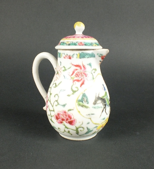 A Straits Chinese style export milk jug and cover, late 19th century,  the pear shaped body