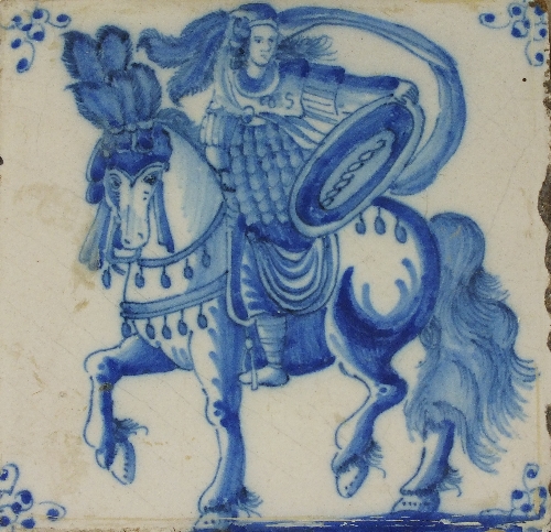 A collection of sixteen English Delft pottery tiles, 18th century, painted in blue and white with - Image 4 of 5