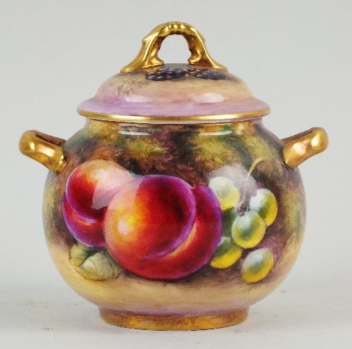 A small Royal Worcester fruit-painted jar with cover, circa 1960 painted by J Smith with various