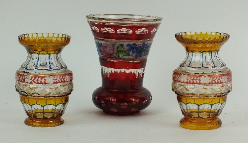 Three pieces of late 19th century Bohemian glassware to include a pair of ruby flashed etched and