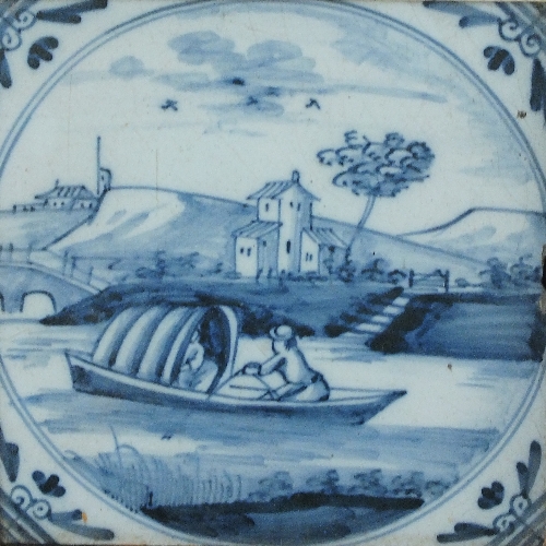 A collection of sixteen English Delft pottery tiles, 18th century, painted in blue and white with - Image 5 of 5