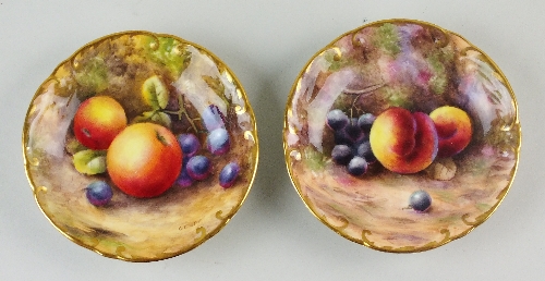 A small Royal Worcester fruit-painted dish, circa 1950s, together with a further saucer, probably