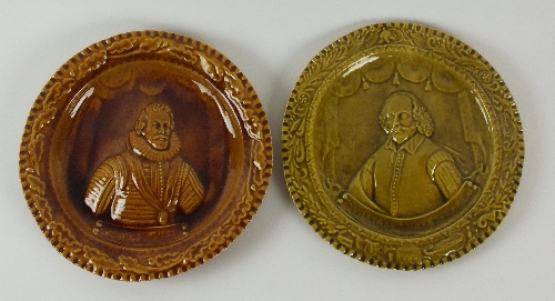 A Maw and Co., Jackfield pottery wall plaque, depicting William Shakespeare in a light treacle