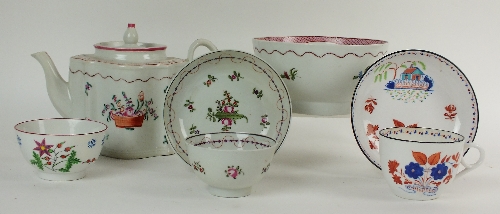 A collection of New Hall hybrid hard paste porcelain, circa 1785-90, comprising a silver shaped