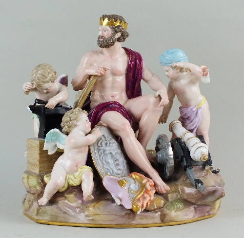 A Meissen porcelain mythological group emblematic of the Forge of Vulcan, 19th century, after an