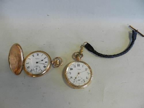 A Waltham gold plated hunter pocket watch together with another gold plated Waltham pocket watch