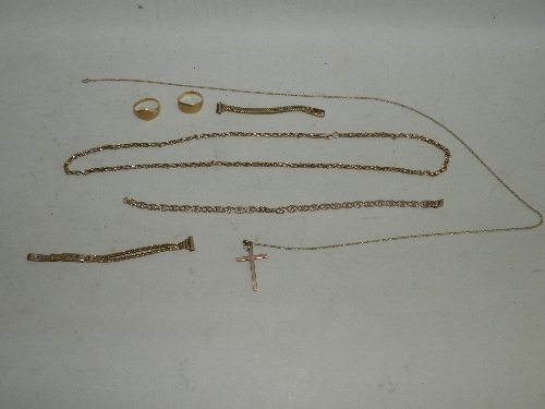 Two 18ct gold rings together with two necklaces and two bracelets