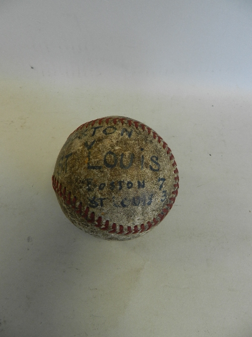 An American baseball inscribed 'Baseball at Boston, Saturday 15th July '39, Boston vs St Louis,