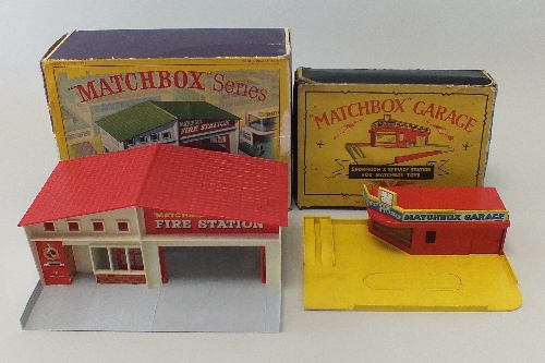 Two Matchbox buildings, the first a Matchbox Showroom and Service Station in original box, with