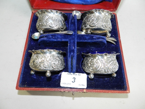 A cased set of four late Victorian silver salts, Birmingham, 1897