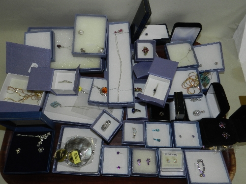 A large collection of modern gem set silver and silver gilt jewellery to include a large