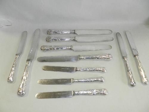 Six Victorian silver handled table knives with steel blades together with five larger knives the