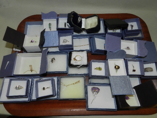 A large collection of modern gem set silver, silver gilt, and costume jewellery to include rings,