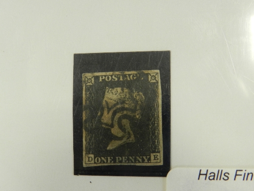 An 1840 Penny Black with four good margins and Maltese Cross cancellation