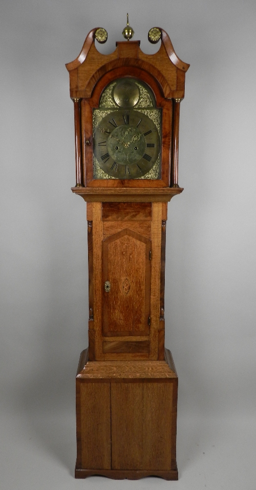 A 19th century and later oak eight day longcase clock the eleven inch arched brass dial signed 'W