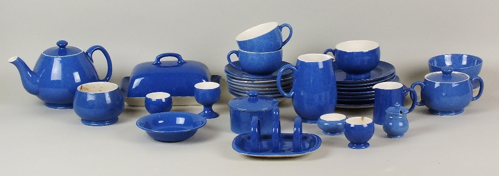 A William Moorcroft pottery powder blue part breakfast/tea service, circa 1930s, comprising teapot