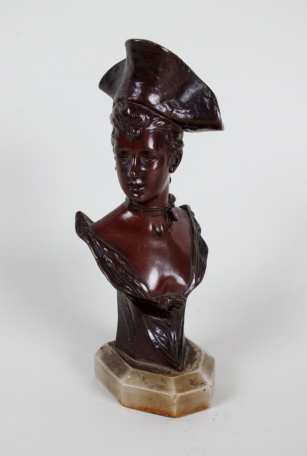 After Georges Van Der Straeten (1856-1941), an Art Nouveau mid-brown patinated bronze bust of a