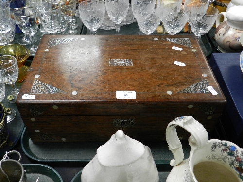 A William IV mother of pearl inlaid writing slope together with two cameras; a pair of steel