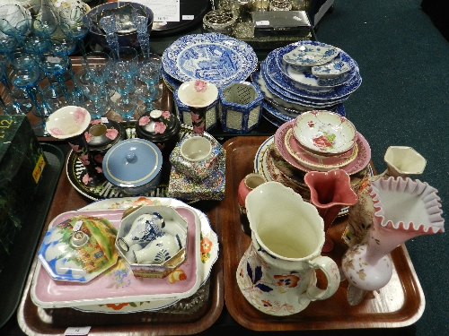 Assorted Victorian and later blue and white dinner wares together with a James Kent chintz box and
