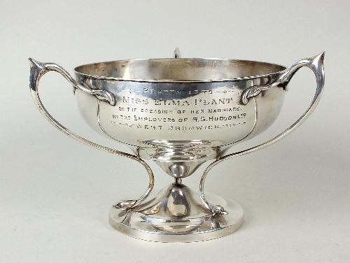 An Art Nouveau pedestal silver bowl., T Wooley, Birmingham 1911, of circular form with three