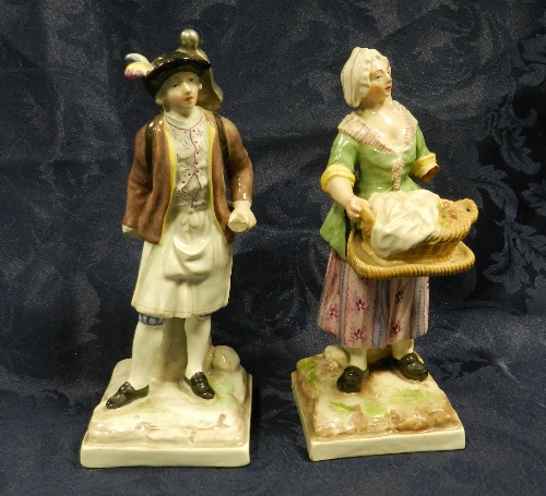 A pair of Continental pearlware figures of a flower seller and companion