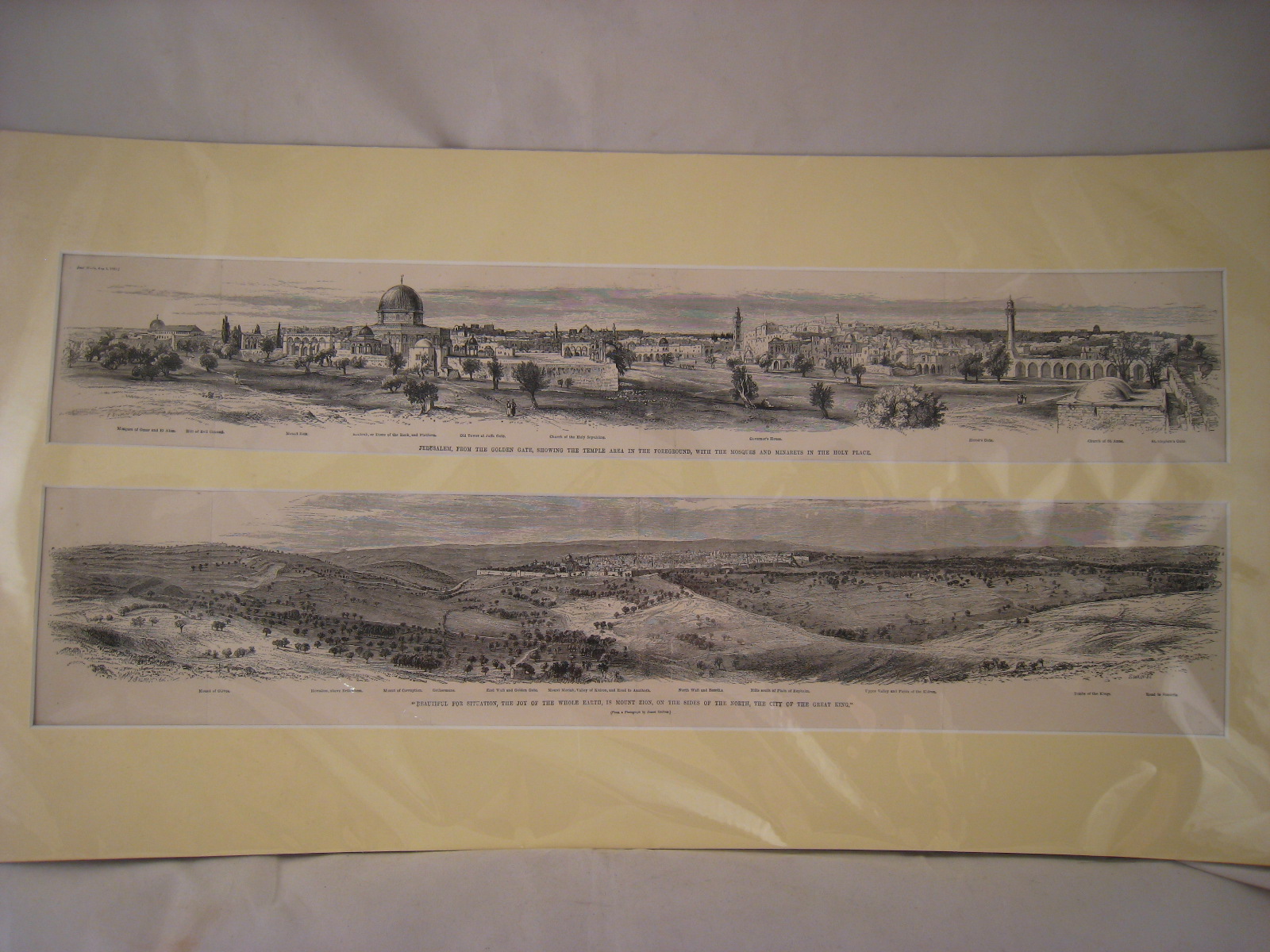 Judaica. An 18th century copper plate etching plan of Jerusalem, 47x32cm and 19th century panorama