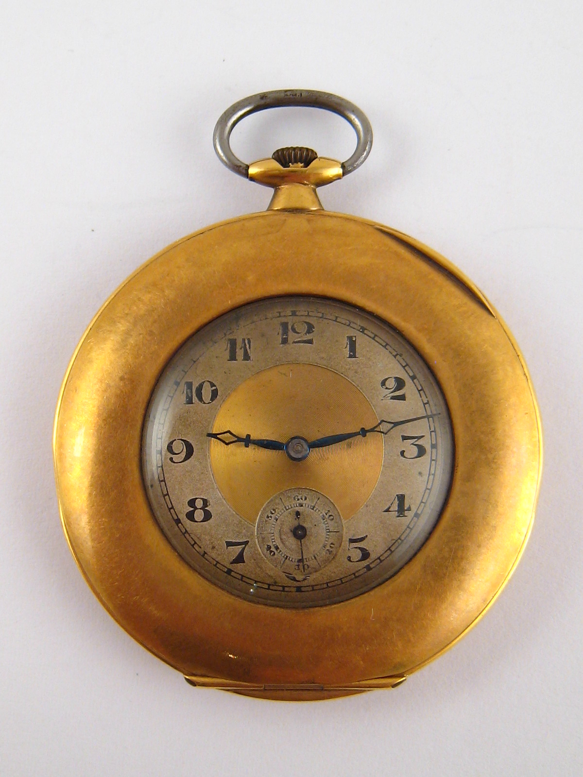 An 18 carat gold cased “slim” pocket watch, Glasgow import hallmark 1923, case approx 47mm wide,