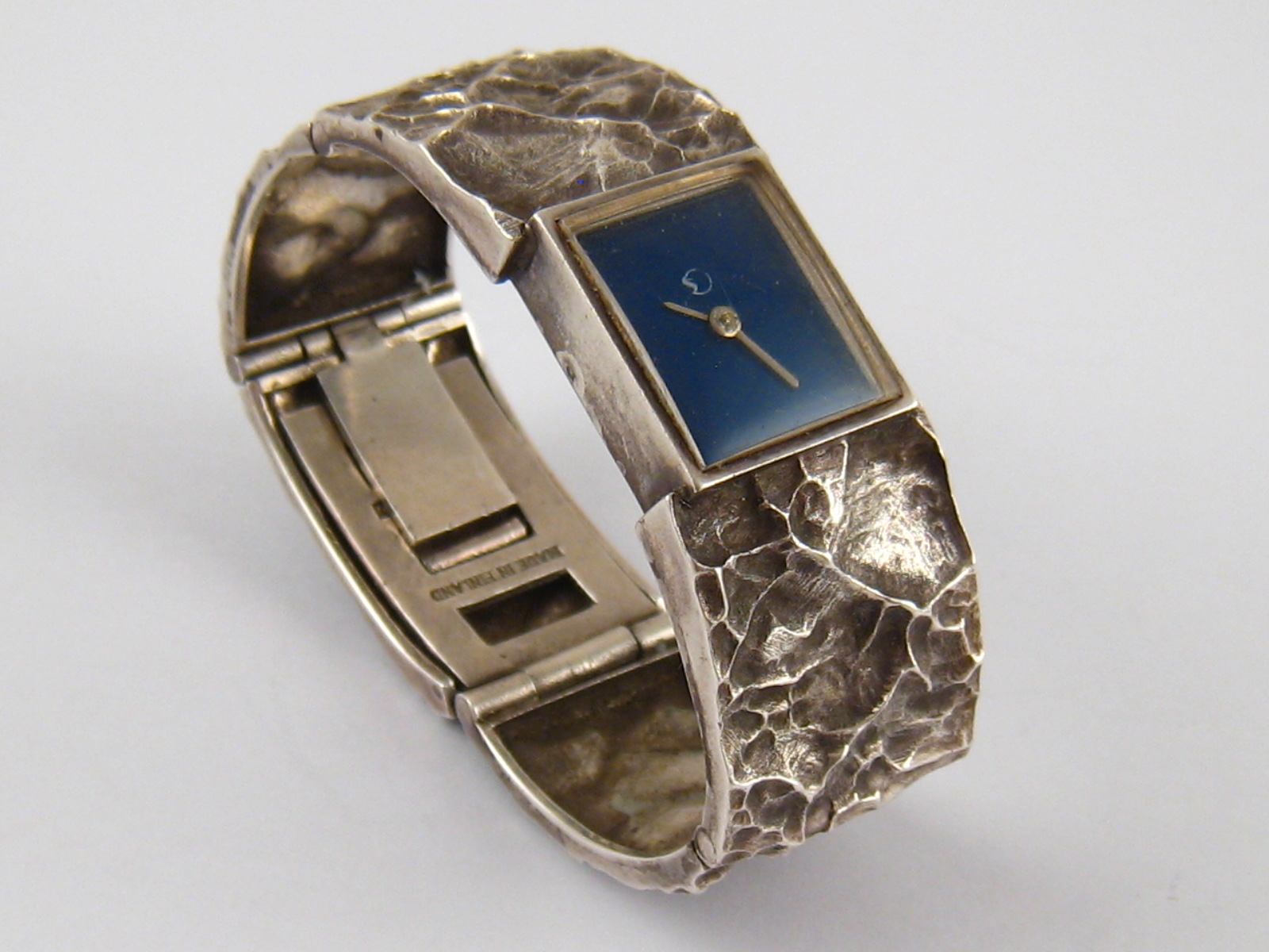 A silver bracelet watch by Matti Hyvarinen for Sirokoru Finland, Swiss 17 jewel movement, English