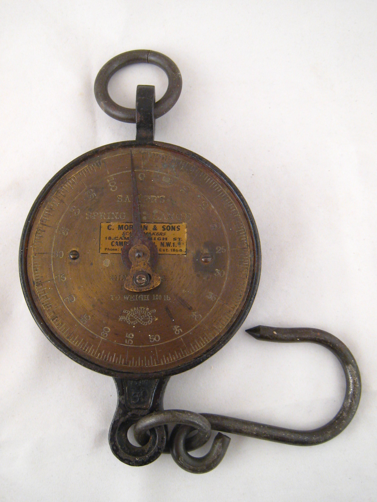 A Salter's 0-100lb. cast iron and brass spring balance.