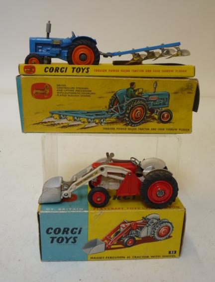 Diecast Vehicles. GS13 Fordson Power Major Tractor and Plough Set, boxed, (AF), G, and 53 Massey