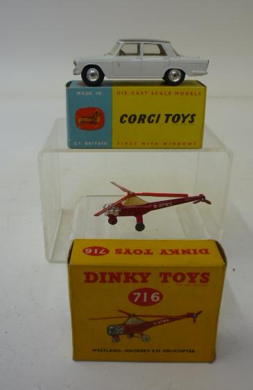 Diecast Vehicles. 232 Fiat 2100, beige roof, cream body, boxed, E, and Dinky 716 Westland Sikorsky