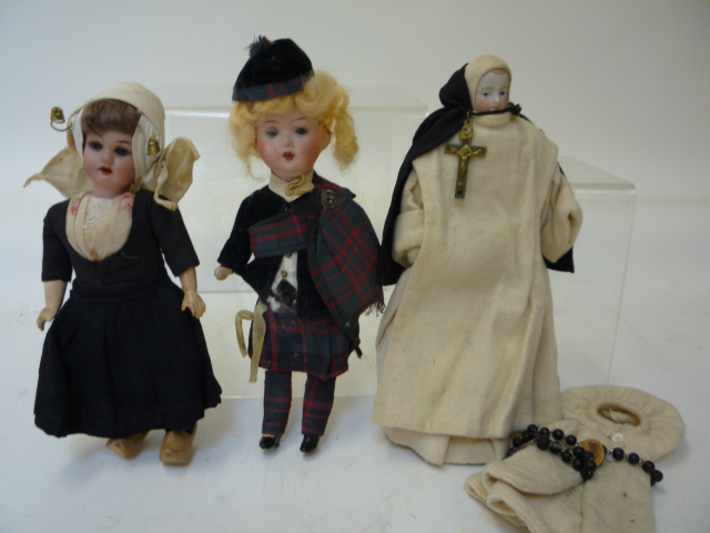 Dolls & Equipment. A J Walther & Sohn bisque head doll with blue glass sleeping eyes, open mouth and