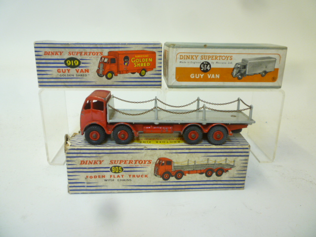 Diecast Vehicles. Foden Flat Truck with chains, 2nd cab, red/grey, box AF, F, and two empty boxes