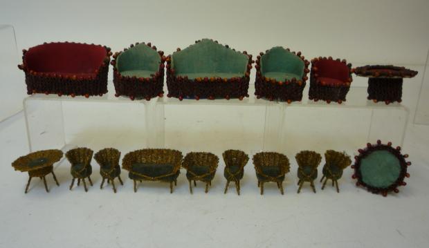 Dolls & Equipment. A suite of dolls house furniture, early 20th century, decorated with beads