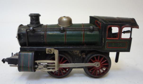 Model Railways. Karl Bub clockwork German 0-4-0 locomotive, tender missing, tin printed in green and