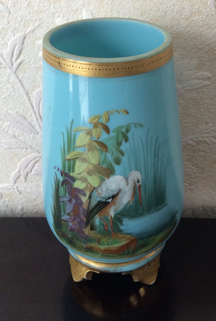 Victorian hand painted satin glass vase.