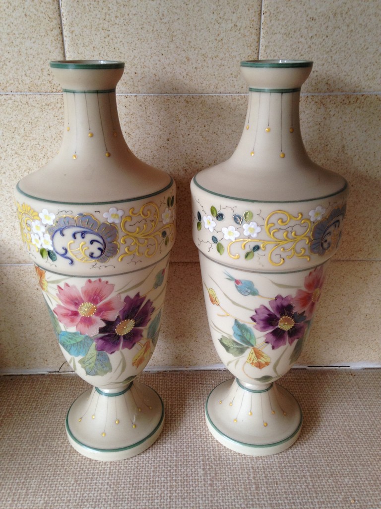 Pair of 19th c satin glass vases.