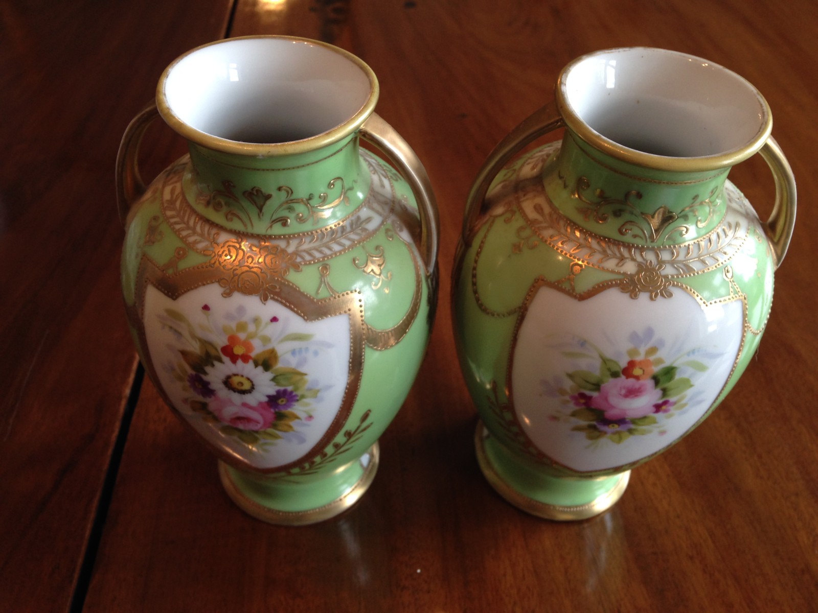 Pair Noritake vases, one with small chip.